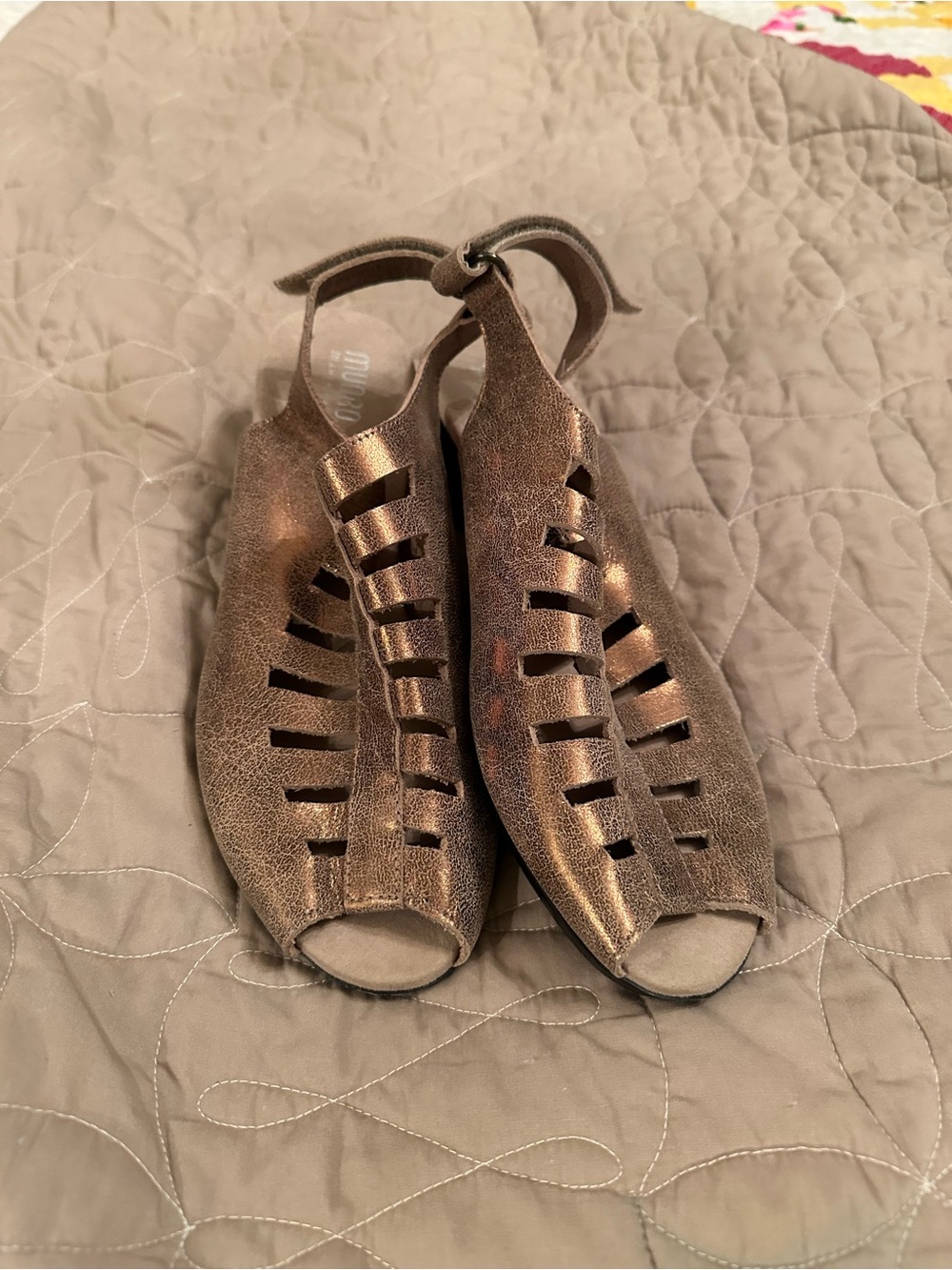 Munro Metallic Bronze Cutout Ankle-Strap Sandals